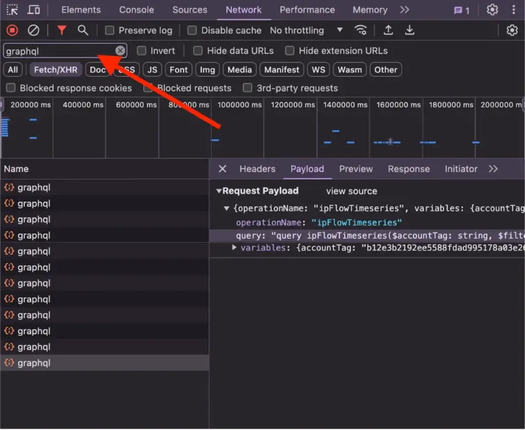 GraphQL request with operation name and variables